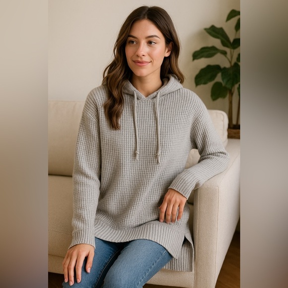 Cynthia Rowley Sweaters - Cynthia Rowley Waffle Knit Gray Sweater Hoodie - Size Small